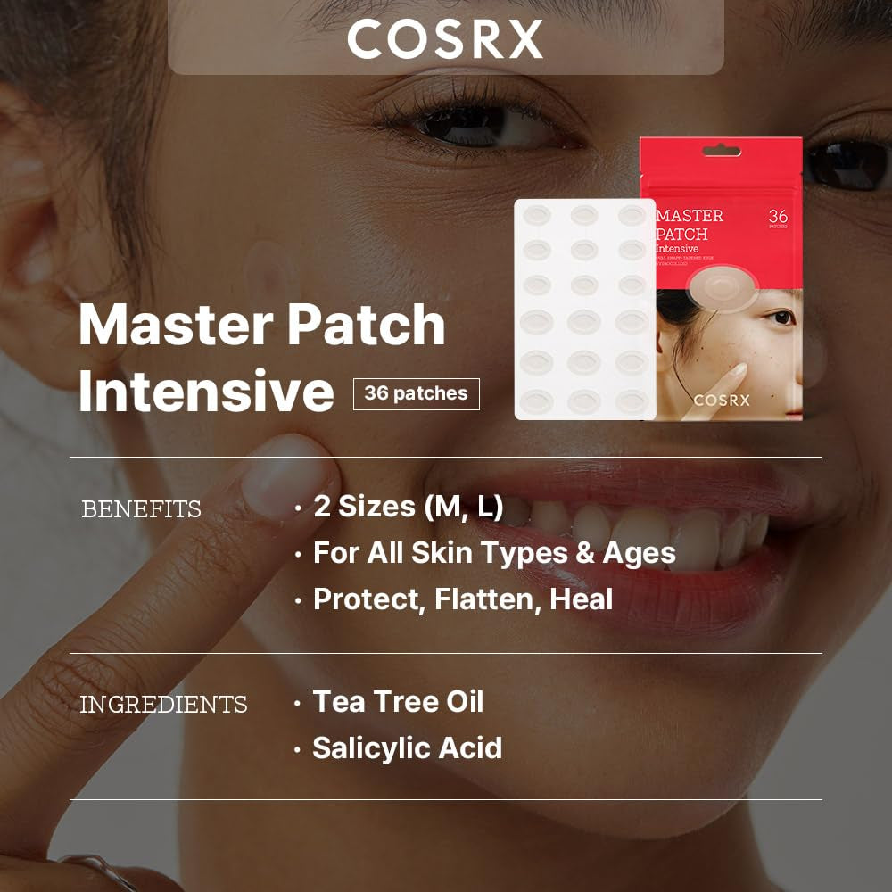 Master Patch Intensive 36 Patches | Oval-Shaped Hydrocolloid Pimple Patch with Tea Tree Oil | Quick & Easy Blemish, Zit, Spot Treatment | Salicylic Acid & Tea Tree Oil | Korean Skincare